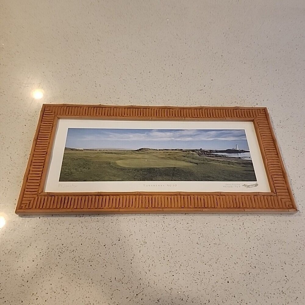 Signed Print Turnberry 10th Hole Dinna Fouter Professionally Framed In HI 12x24"